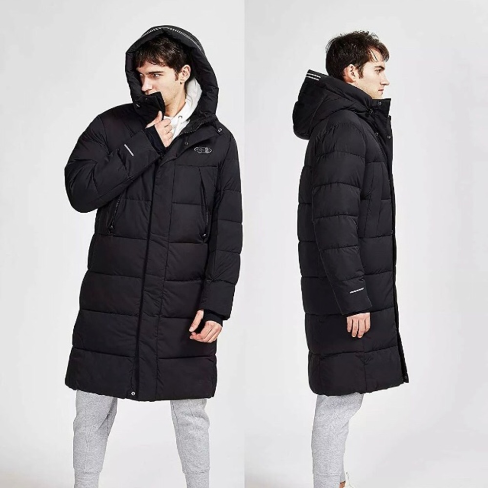 TIGER FORCE Winter Active Coat Long Puffy Jacket for Men Hoodie Thickened Padded